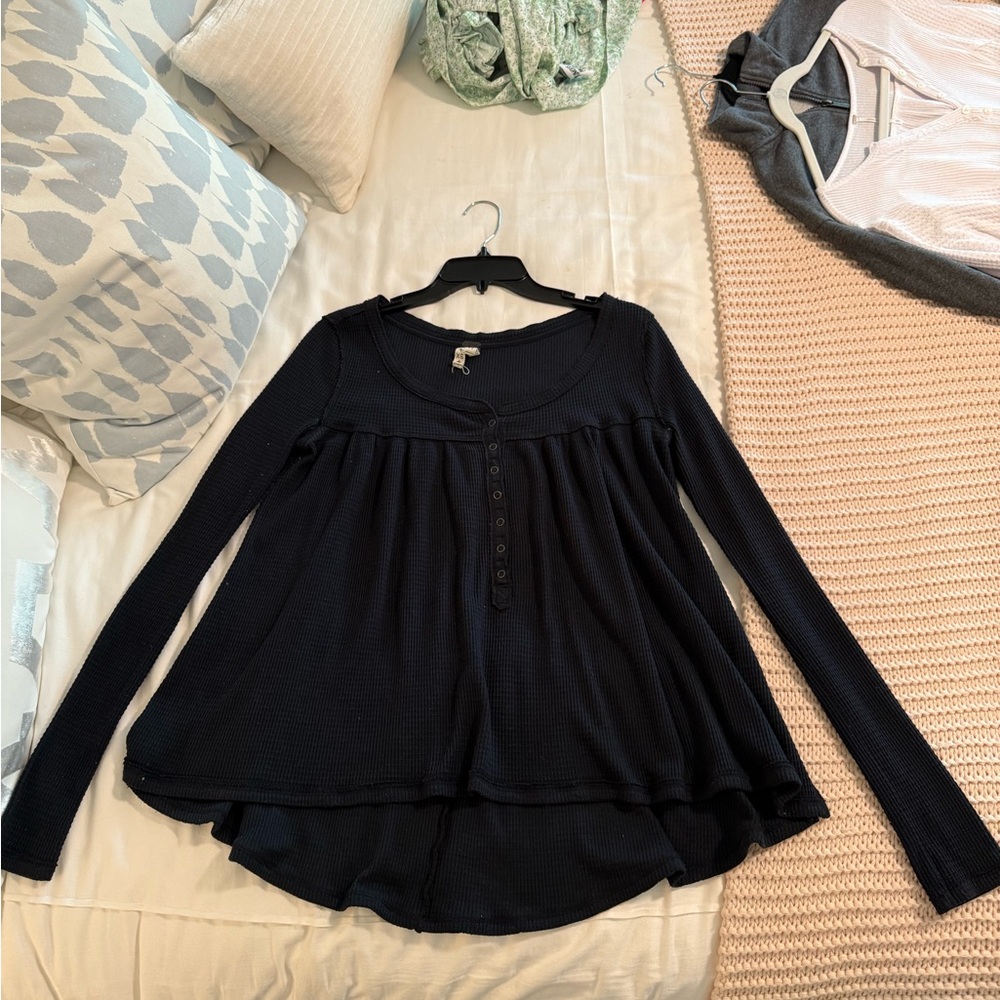 Free People Black Long Sleeve Top